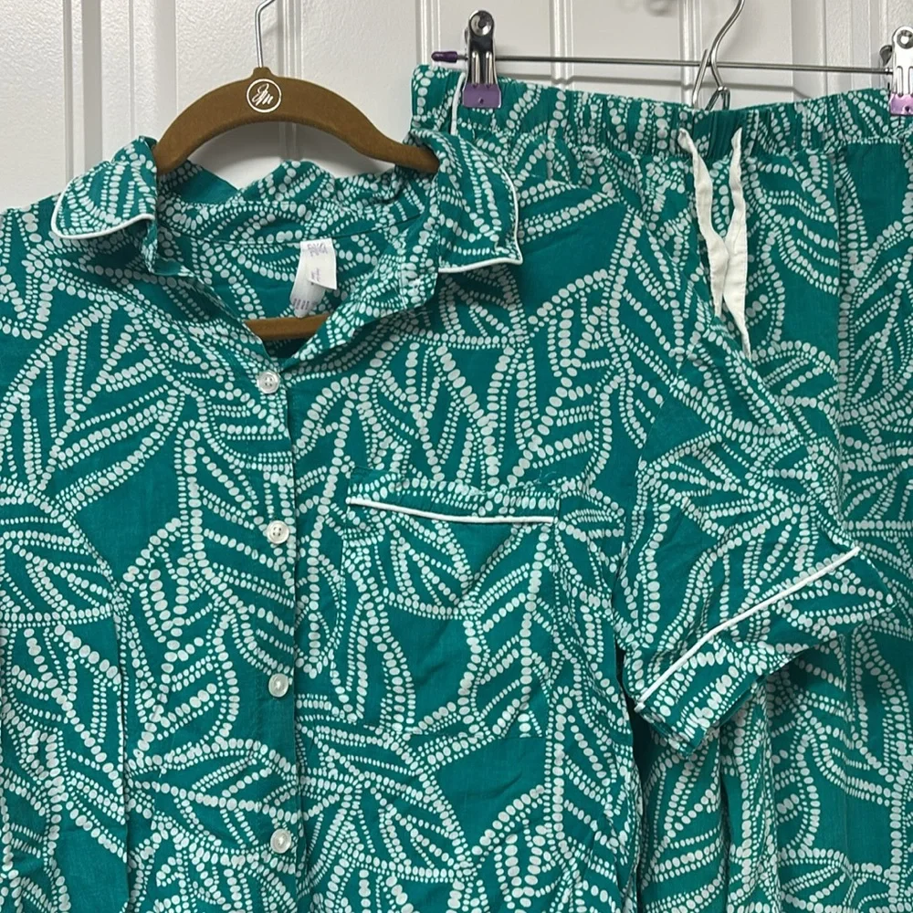 Stars Above Leaf Print Women’s Pajama Set - Teal - Picture 2 of 8